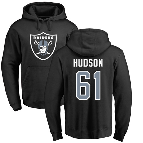 Men Oakland Raiders Black Rodney Hudson Name and Number Logo NFL Football 61 Pullover Hoodie Sweatshirts